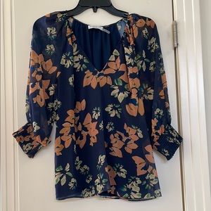 Blue and Orange Relaxed 3/4 Sleeve Blouse